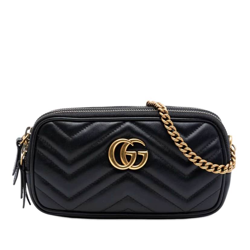 Gucci Mini GG Marmont Matelasse Leather Triple Zip Crossbody Black Leather Very good condition - Front View