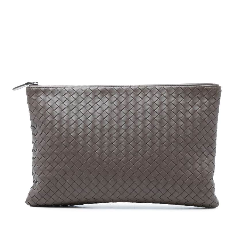 Bottega Veneta Nappa Intrecciato Clutch Brown Leather Very good condition - Front View