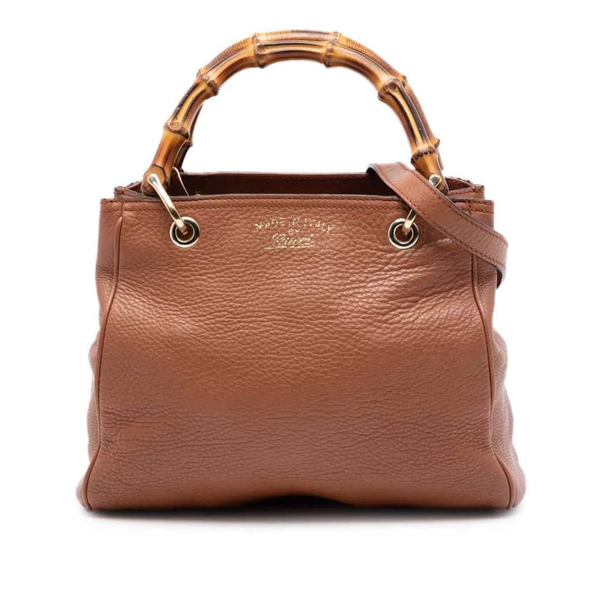 Gucci Small Calfskin Bamboo Shopper Satchel Brown Leather Very good condition - Front View