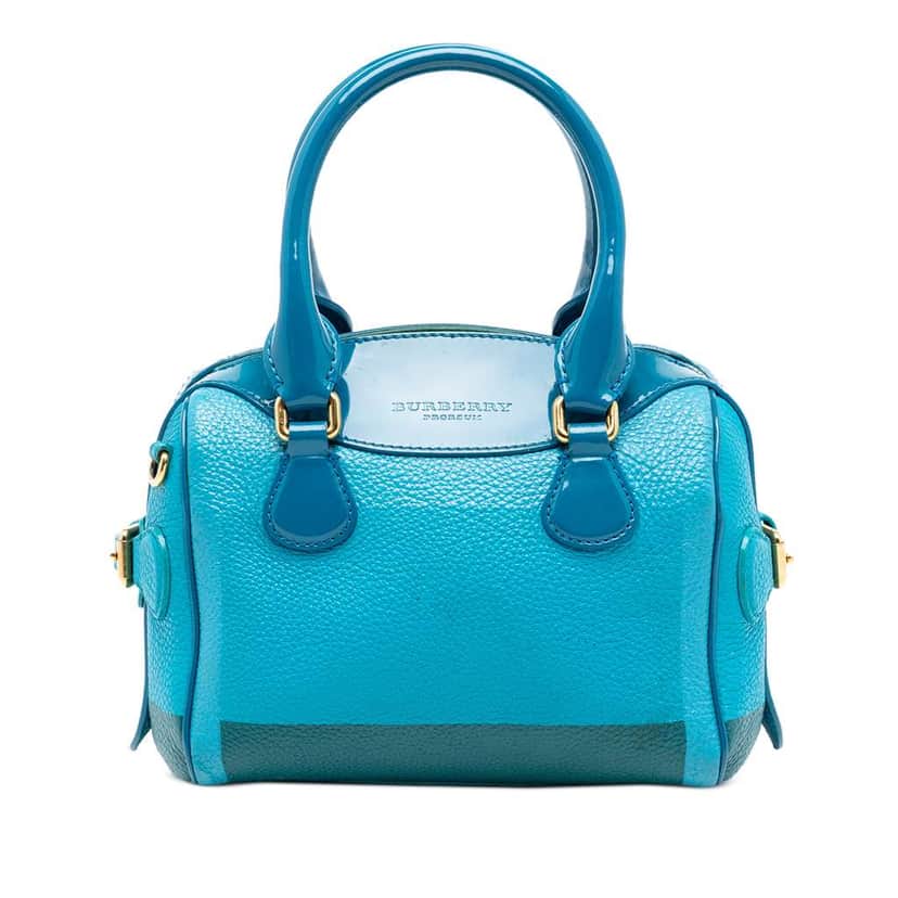 Burberry Mini Tricolour Grained Leather Prorsum Boston Bag Blue Leather Very good condition - Front View