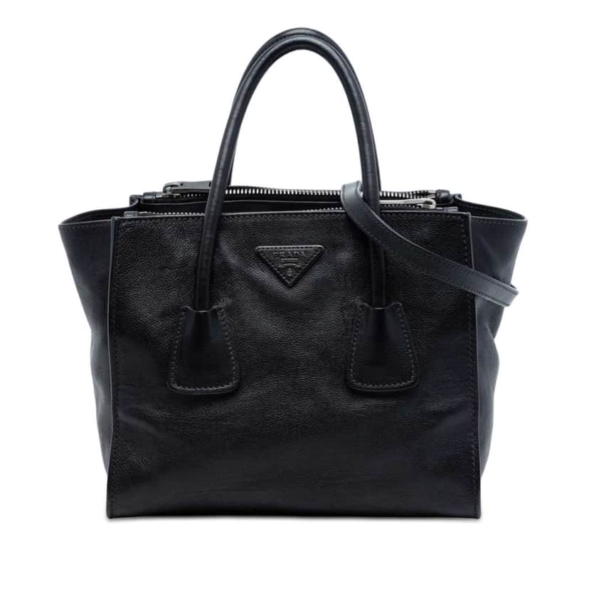 Prada Glace Calf Twin Pocket Double Handle Satchel Black Leather Very good condition - Front View