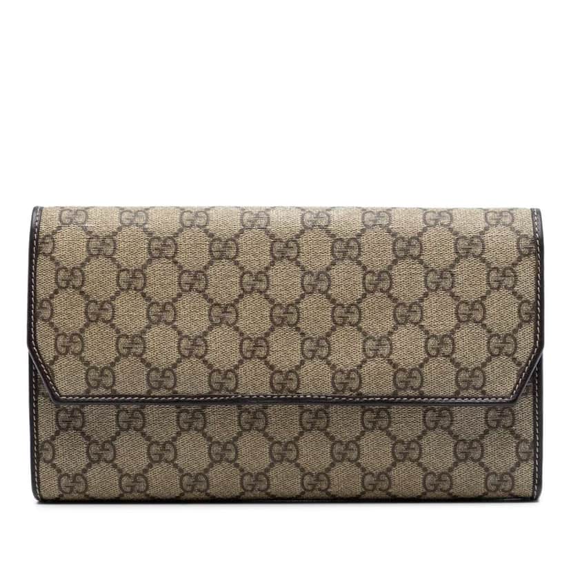 Gucci GG Supreme Clutch Beige Canvas Very good condition - Front View