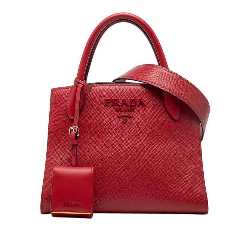 Prada Small Saffiano Cuir Monochrome Top Handle Tote Red Leather Very good condition - Front View