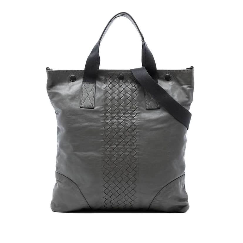 Bottega Veneta Intrecciato Trimmed Nappa Convertible Tote Grey Leather Very good condition - Front View