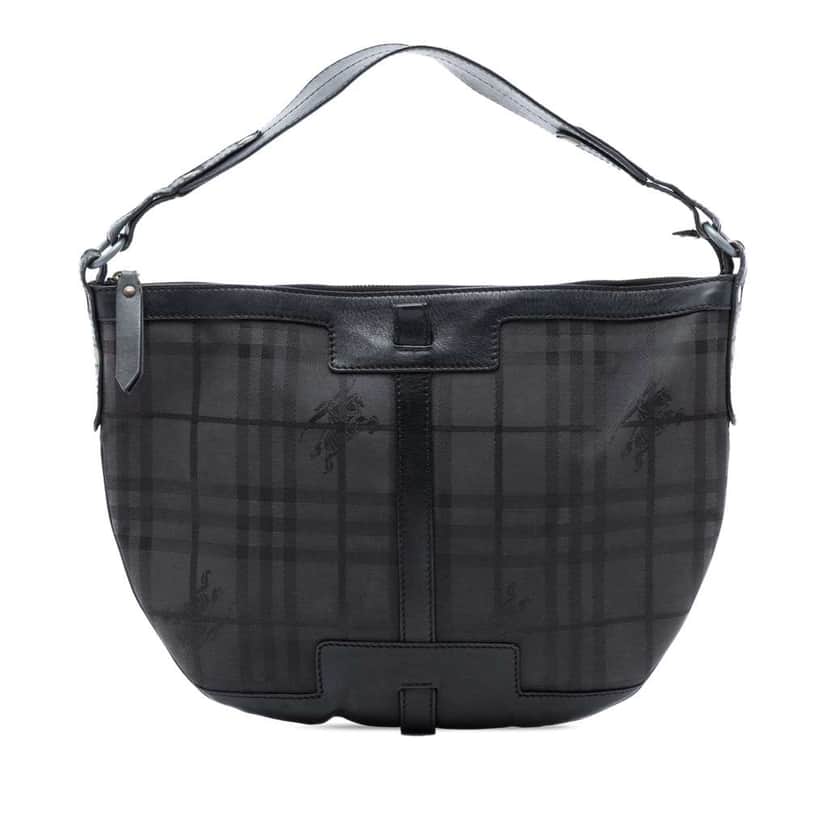 Burberry Haymarket Check Coated Canvas Hobo Black Canvas Very good condition - Front View