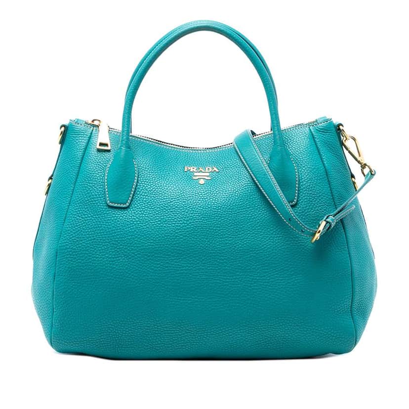 Prada Vitello Daino Zip Top Satchel Blue Leather Very good condition - Front View