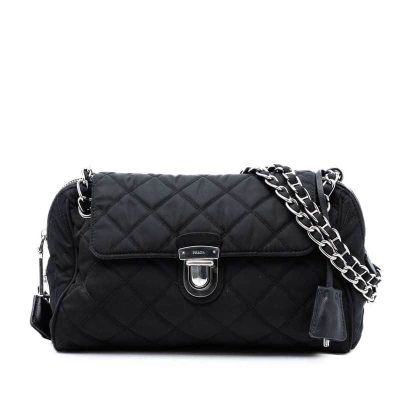 Prada Impuntu Tessuto Chain Flap Crossbody Black Very good condition - Front View