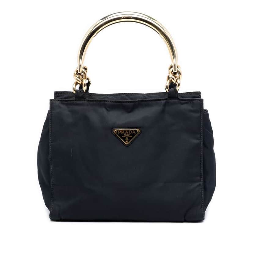 Prada Tessuto Metal Handle Bag Black Very good condition - Front View