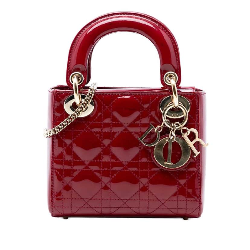 Dior Mini Patent Cannage Lady Dior Red Leather Very good condition - Front View
