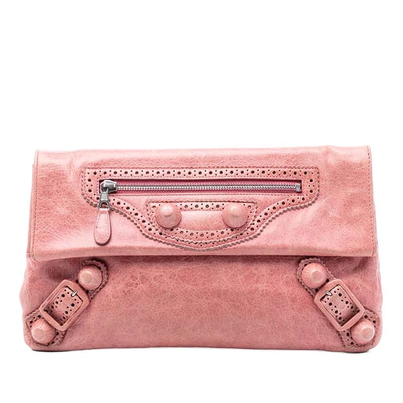 Balenciaga Lambskin Motocross Giant 21 Brogues Envelope Clutch Pink Leather Very good condition - Front View