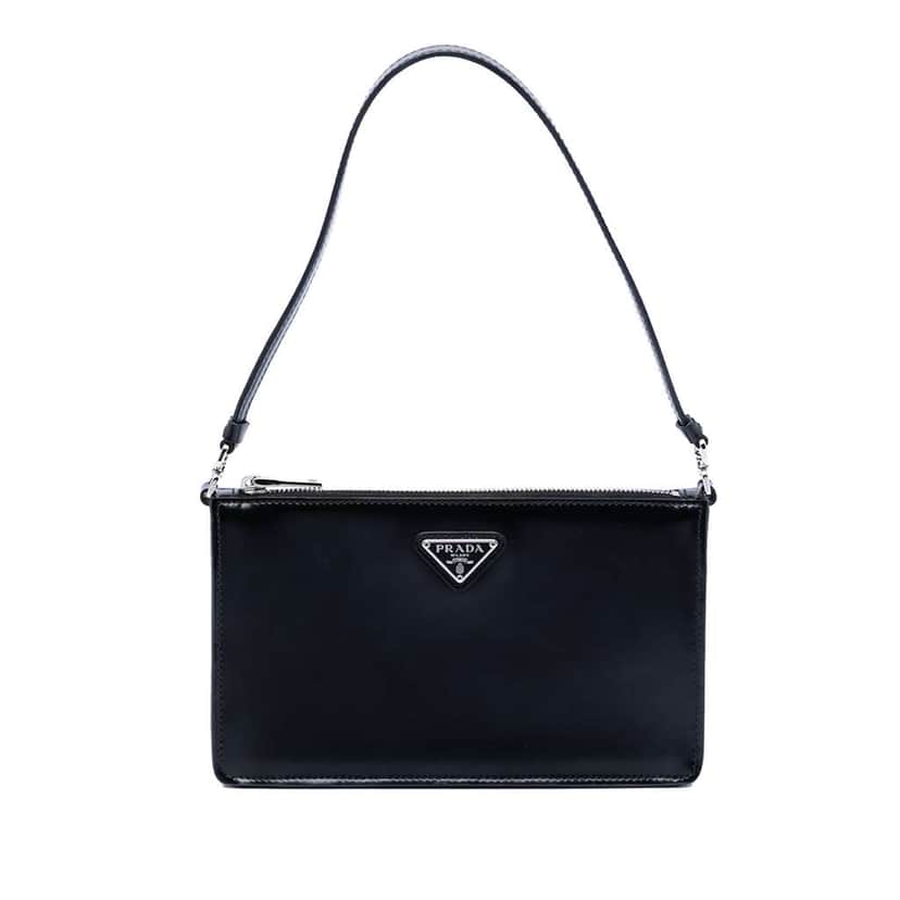 Prada Mini Spazzolato Leather Shoulder Bag Black Leather Very good condition - Front View