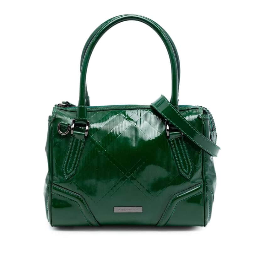 Burberry Medium Embossed Patent Anford Satchel Green Leather Very good condition - Front View