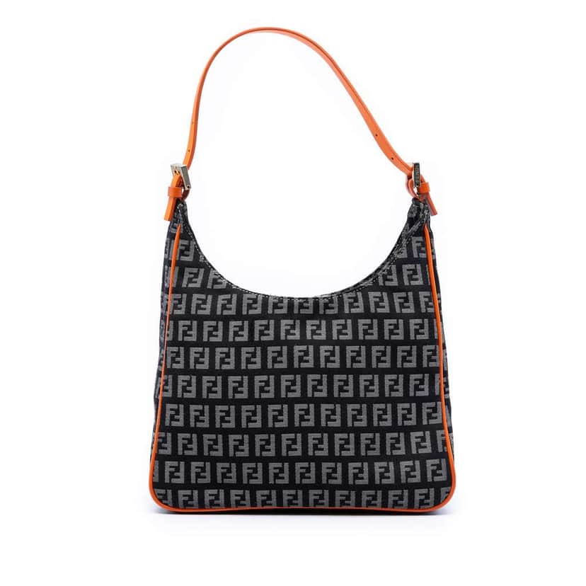 Fendi Zucchino Canvas Shoulder Bag Grey Canvas Very good condition - Front View