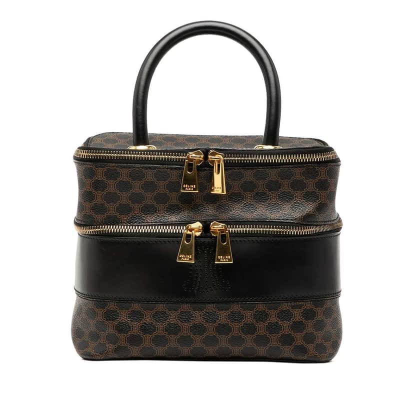 Celine Macadam Coated Canvas Double Zip Vanity Bag Brown Canvas Very good condition - Front View