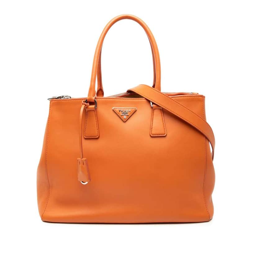 Prada Medium Soft Calf Galleria Double Zip Tote Orange Leather Very good condition - Front View