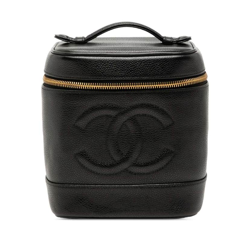 Chanel CC Caviar Vanity Bag Black Leather Very good condition - Front View