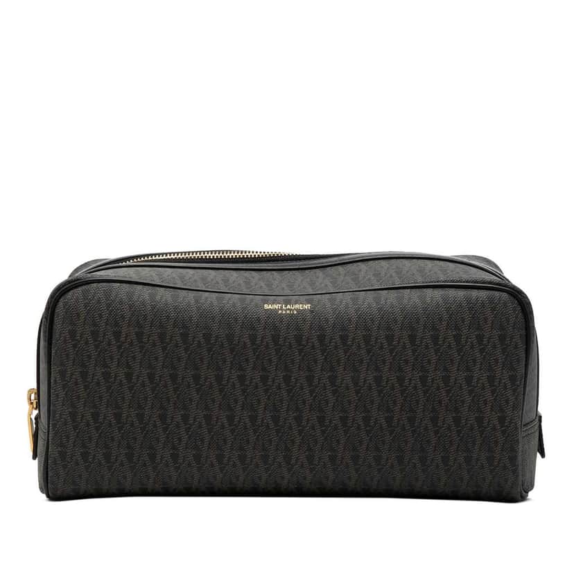 Saint Laurent Monogram Coated Canvas Cosmetic Pouch Brown Canvas Very good condition - Front View