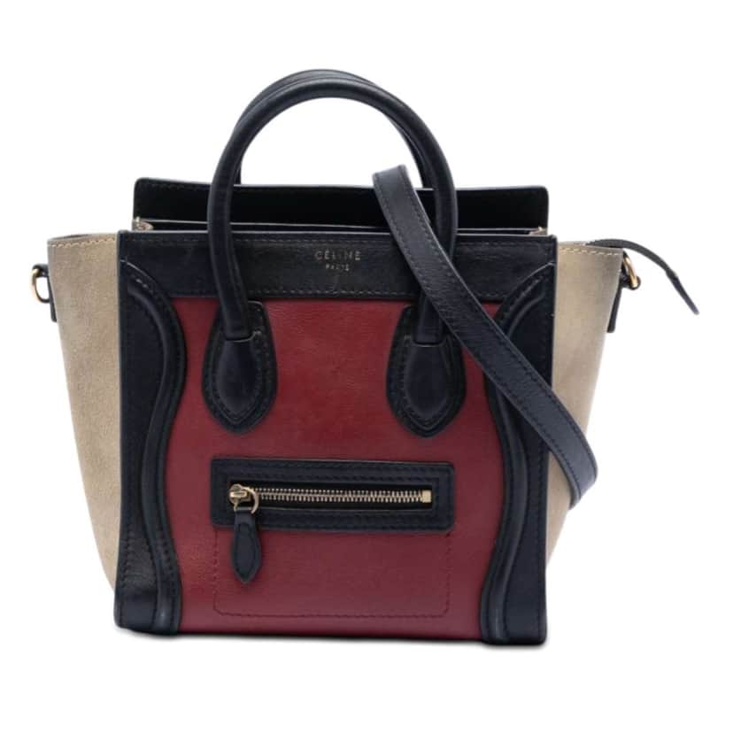 Celine Nano Tricolor Calfskin and Suede Luggage Tote Red Leather Very good condition - Front View