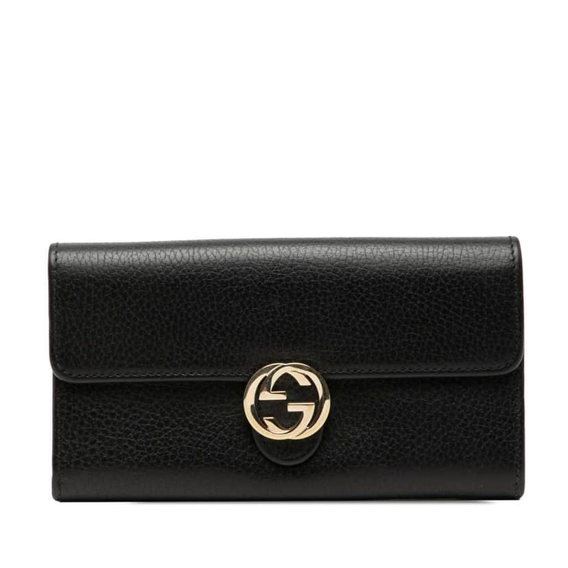 Gucci Dollar Calfskin Interlocking G Continental Wallet Black Leather Very good condition - Front View