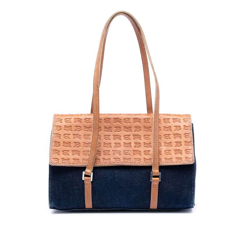 Burberry Denim and Embossed Leather Handbag Blue Denim Very good condition - Front View