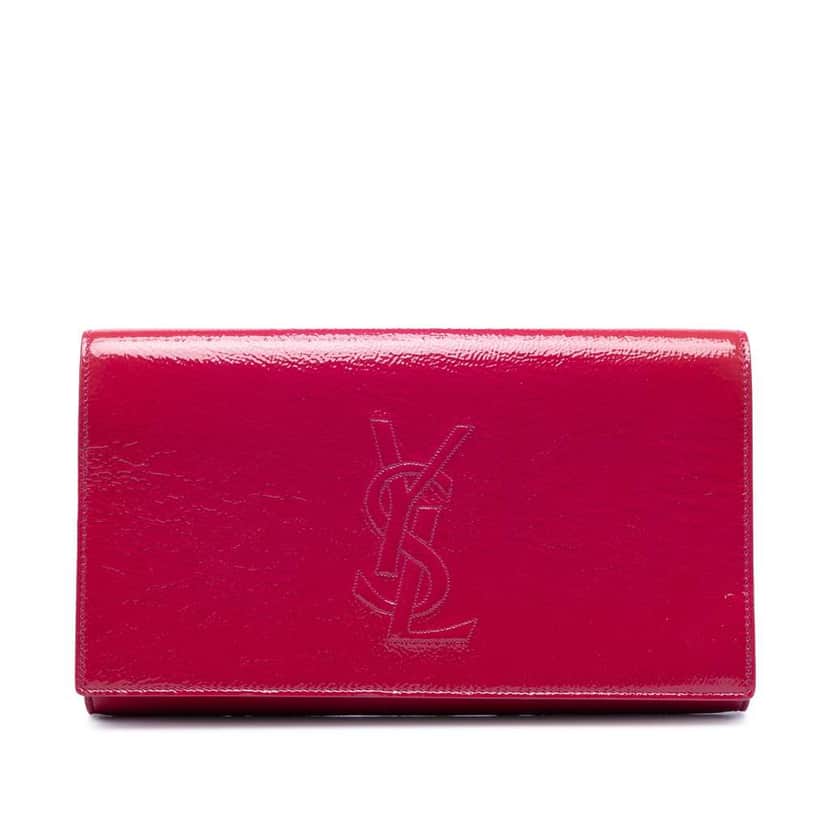 Saint Laurent Large Textured Patent Belle De Jour Clutch Pink Leather Very good condition - Front View