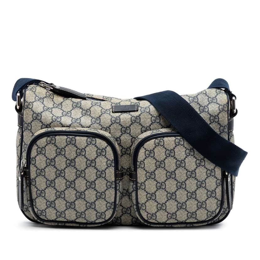 Gucci GG Supreme Double Pocket Crossbody Beige Canvas Very good condition - Front View