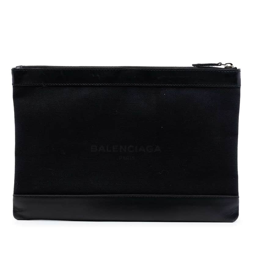 Balenciaga Canvas Navy Clip M Clutch Black Canvas Very good condition - Front View
