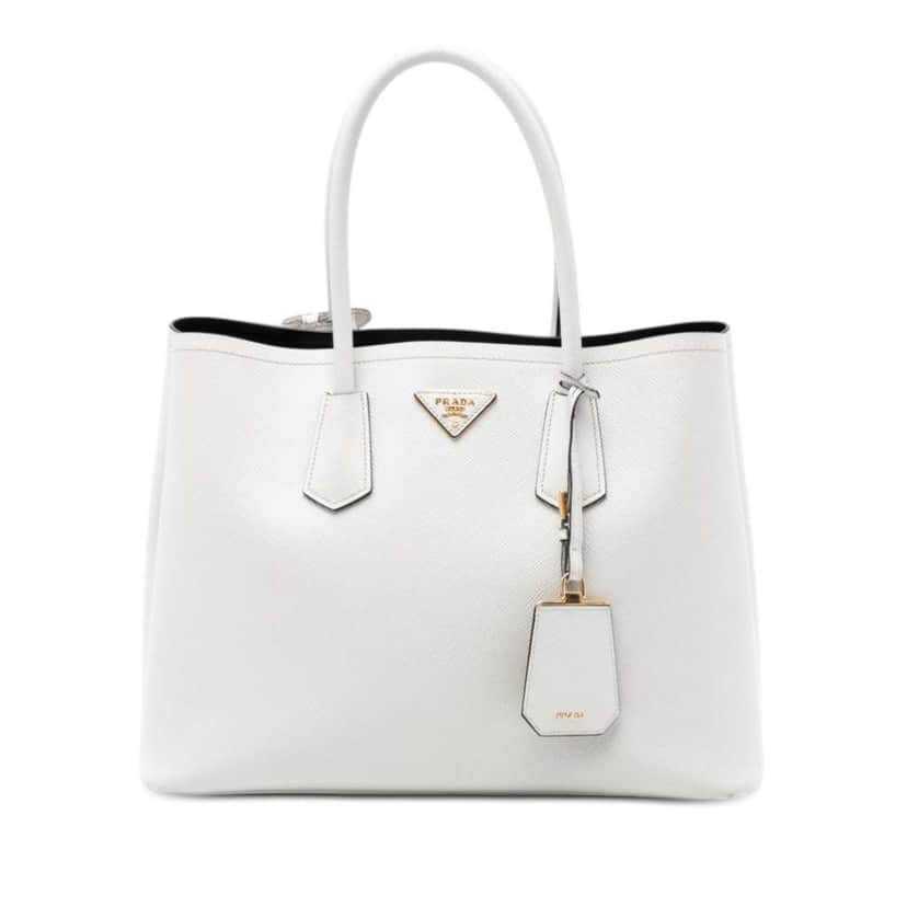Prada Large Saffiano Cuir Double Satchel White Leather Very good condition - Front View