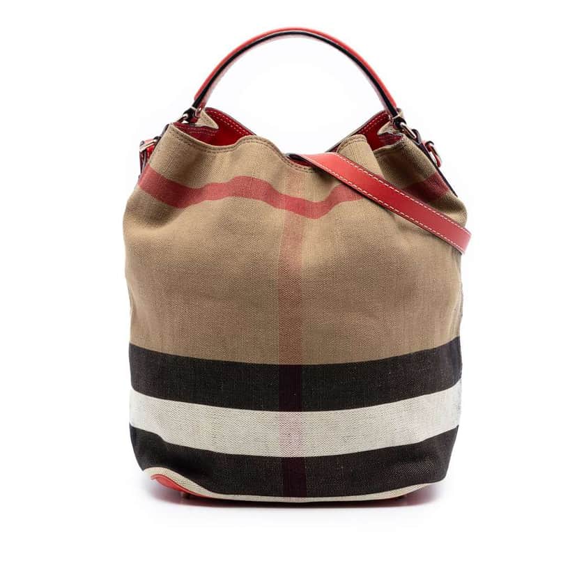 Burberry Medium Mega Check Canvas Ashby Bucket Bag Brown Canvas Very good condition - Front View