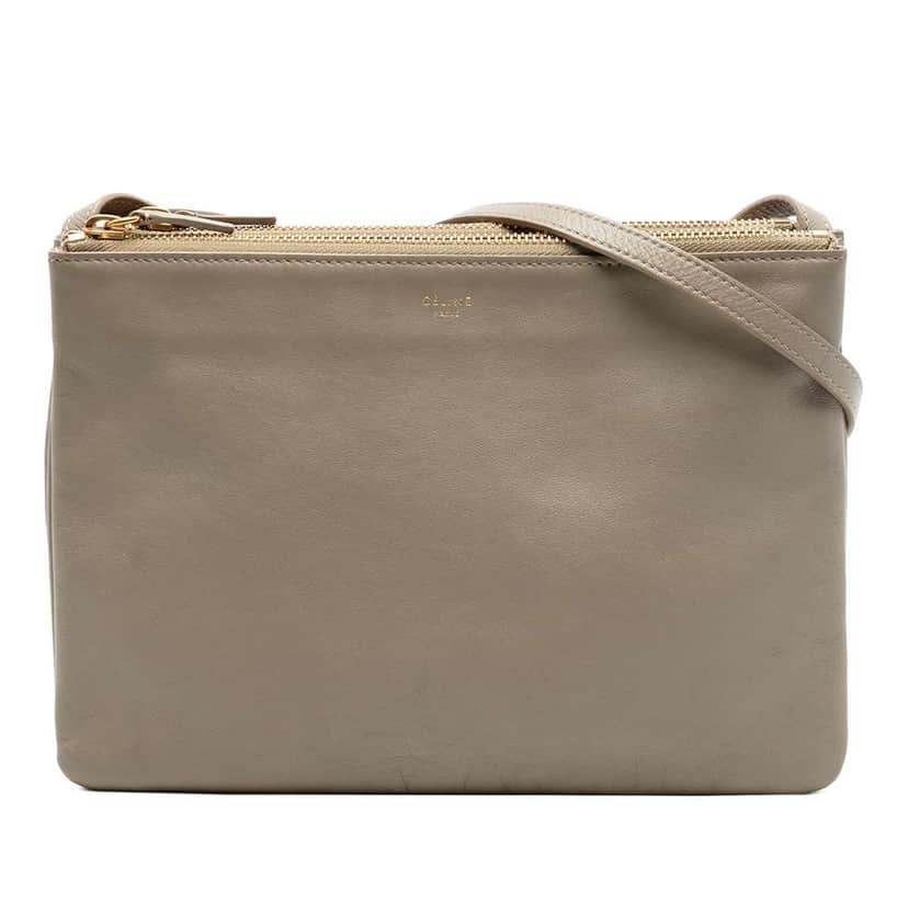 Celine Large Lambskin Trio Crossbody Brown Leather Very good condition - Front View