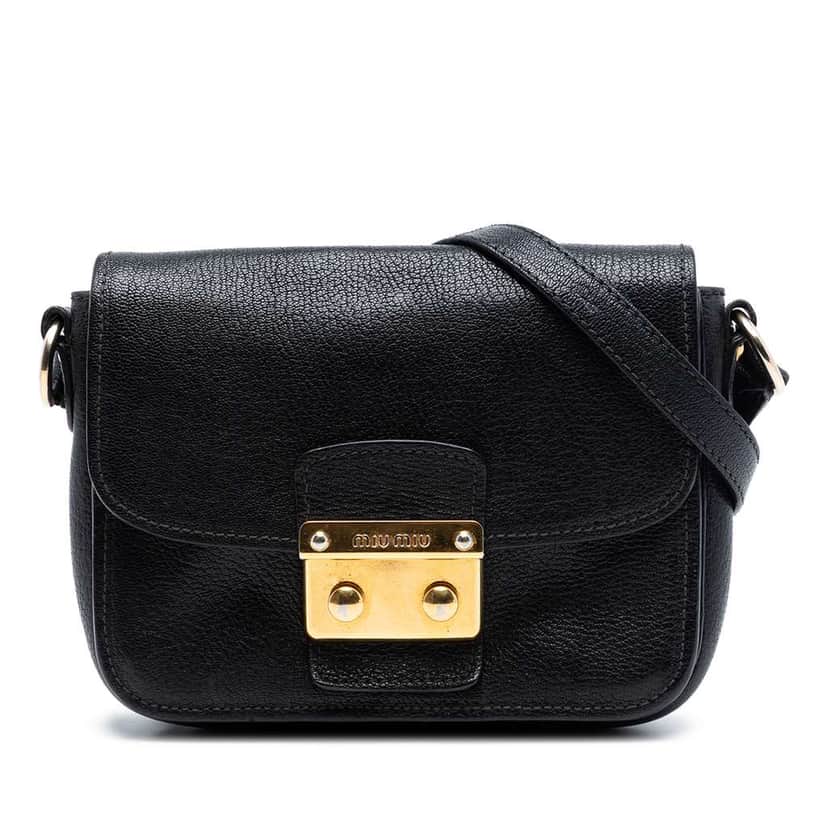Miu Miu Goatskin Madras Crossbody Black Leather Very good condition - Front View