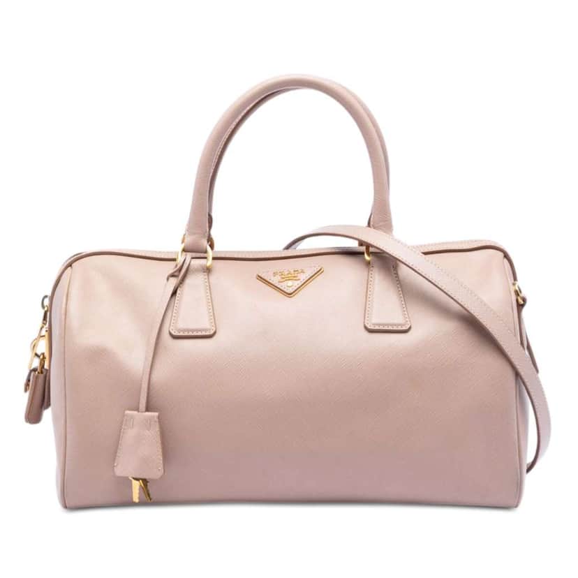 Prada Saffiano Lux Convertible Bowler Bag Pink Leather Very good condition - Front View