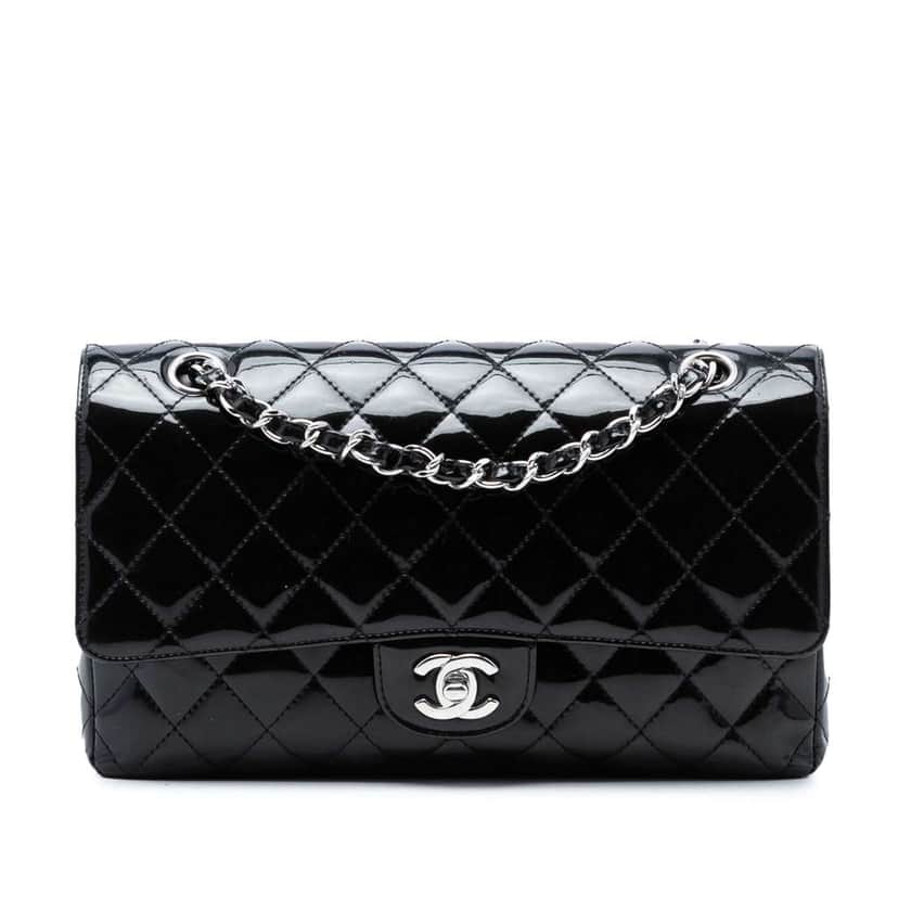 Chanel Medium Classic Patent Double Flap Black Leather Very good condition - Front View