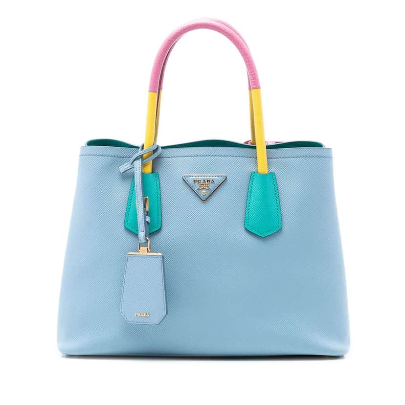 Prada Small Bicolor Saffiano Cuir Double Satchel Blue Leather Very good condition - Front View