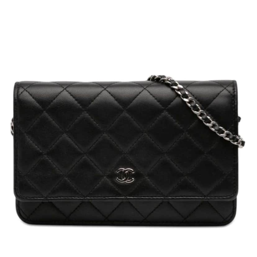 Chanel CC Quilted Lambskin Wallet On Chain Black Leather Very good condition - Front View