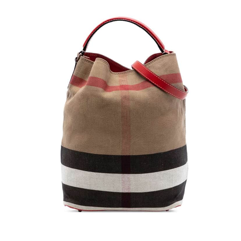 Burberry Medium Mega Check Canvas Ashby Bucket Bag Brown Canvas Very good condition - Front View