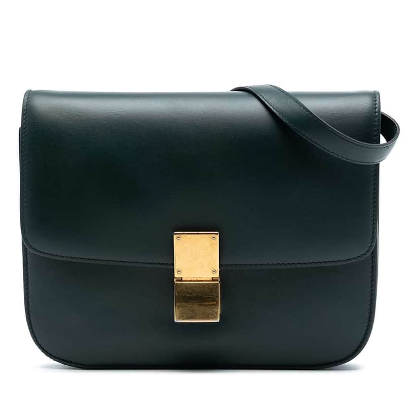 Celine Medium Calfskin Classic Box Green Leather Very good condition - Front View
