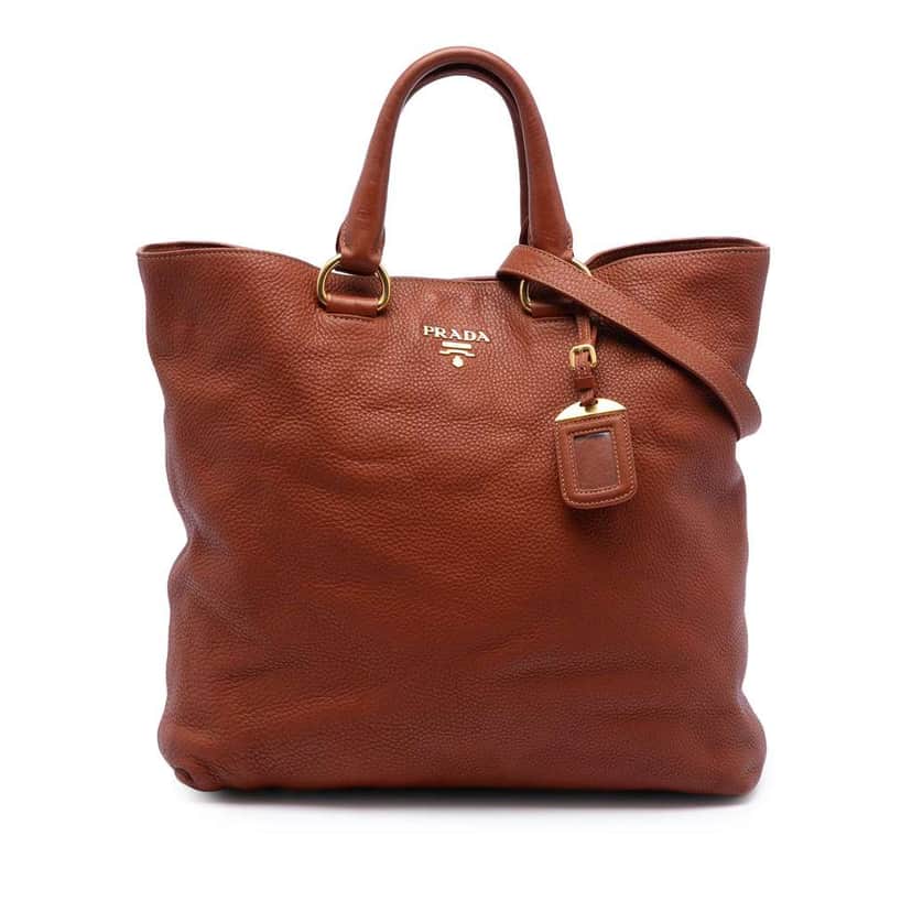 Prada Vitello Daino Open Convertible Tote Brown Leather Very good condition - Front View