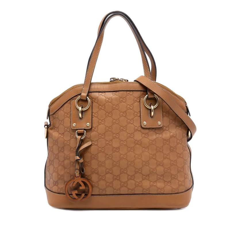 Gucci Medium Guccissima Charm Dome Satchel Brown Leather Very good condition - Front View