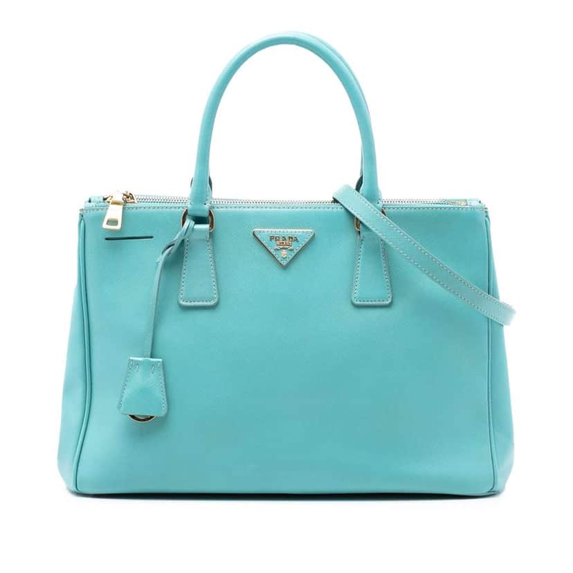 Prada Medium Saffiano Lux Galleria Double Zip Satchel Blue Leather Very good condition - Front View