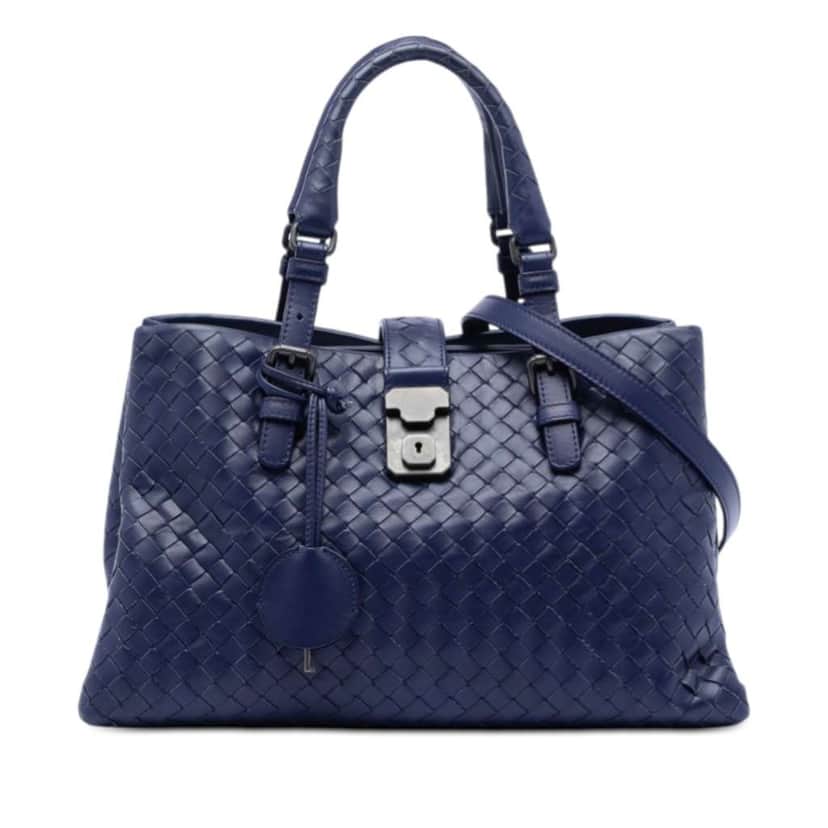 Bottega Veneta Small Nappa Intrecciato Roma Satchel Blue Leather Very good condition - Front View