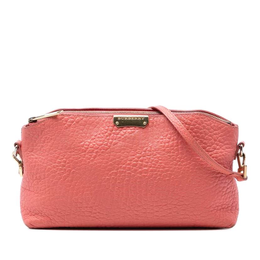 Burberry Small Grain Check Embossed Leather Chichester Crossbody Pink Leather Very good condition - Front View