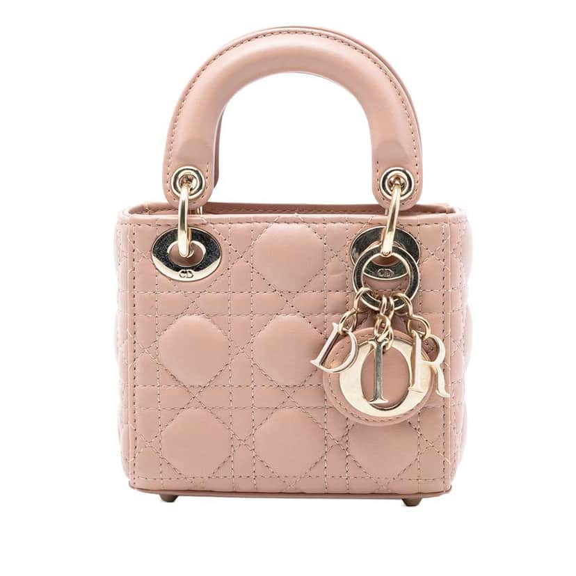 Dior Micro Lambskin Cannage Lady Dior Brown Leather Very good condition - Front View