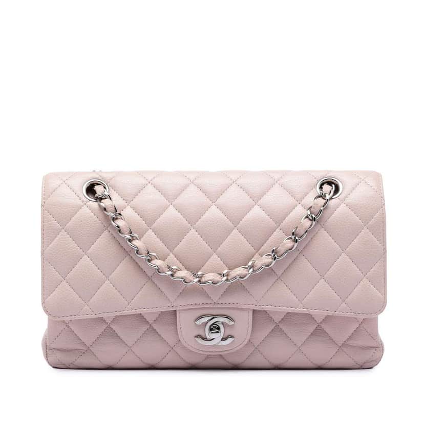 Chanel Medium Classic Caviar Double Flap Pink Leather Very good condition - Front View