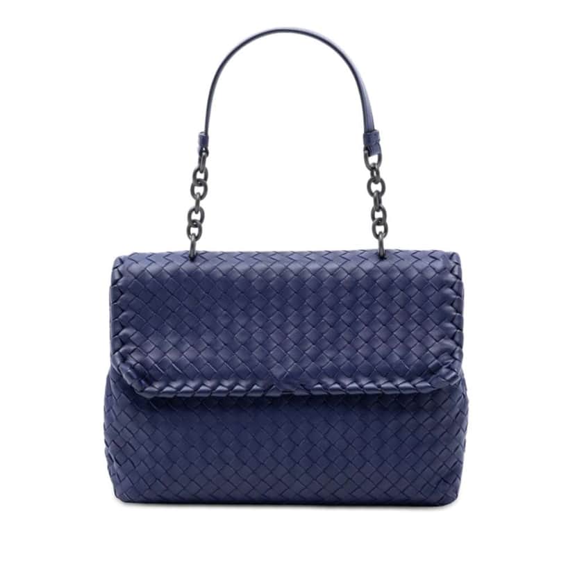 Bottega Veneta Medium Nappa Intrecciato Olimpia Shoulder Bag Blue Leather Very good condition - Front View