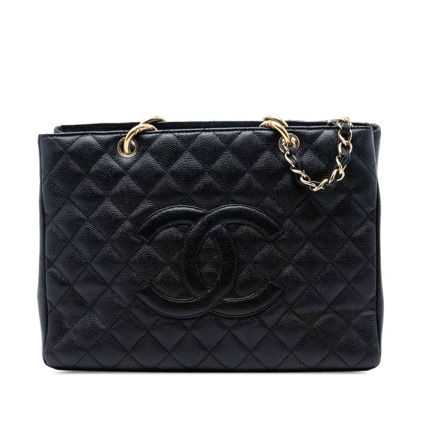 Chanel Caviar Grand Shopping Tote Black Leather Very good condition - Front View