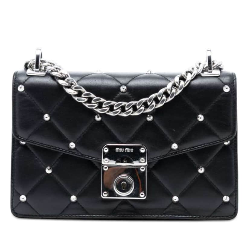 Miu Miu Studded Matelasse Nappa Flap Crossbody Black Leather Very good condition - Front View