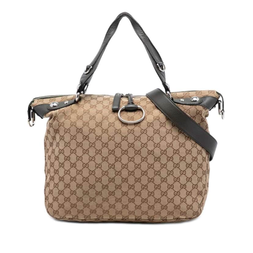 Gucci Large GG Canvas Icon Bit Satchel Beige Canvas Very good condition - Front View