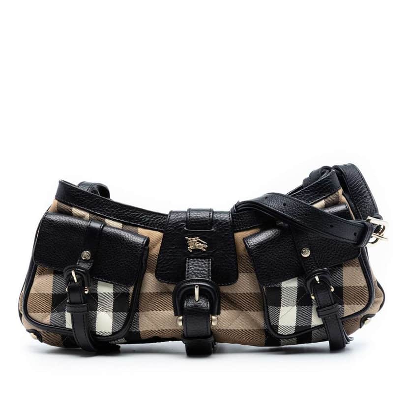 Burberry Quilted House Check Canvas Cinda Shoulder Bag Beige Very good condition - Front View