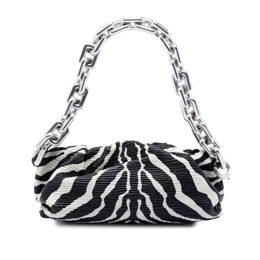 Bottega Veneta Textured Nappa Zebra Print Chain Pouch Black Leather Very good condition - Front View